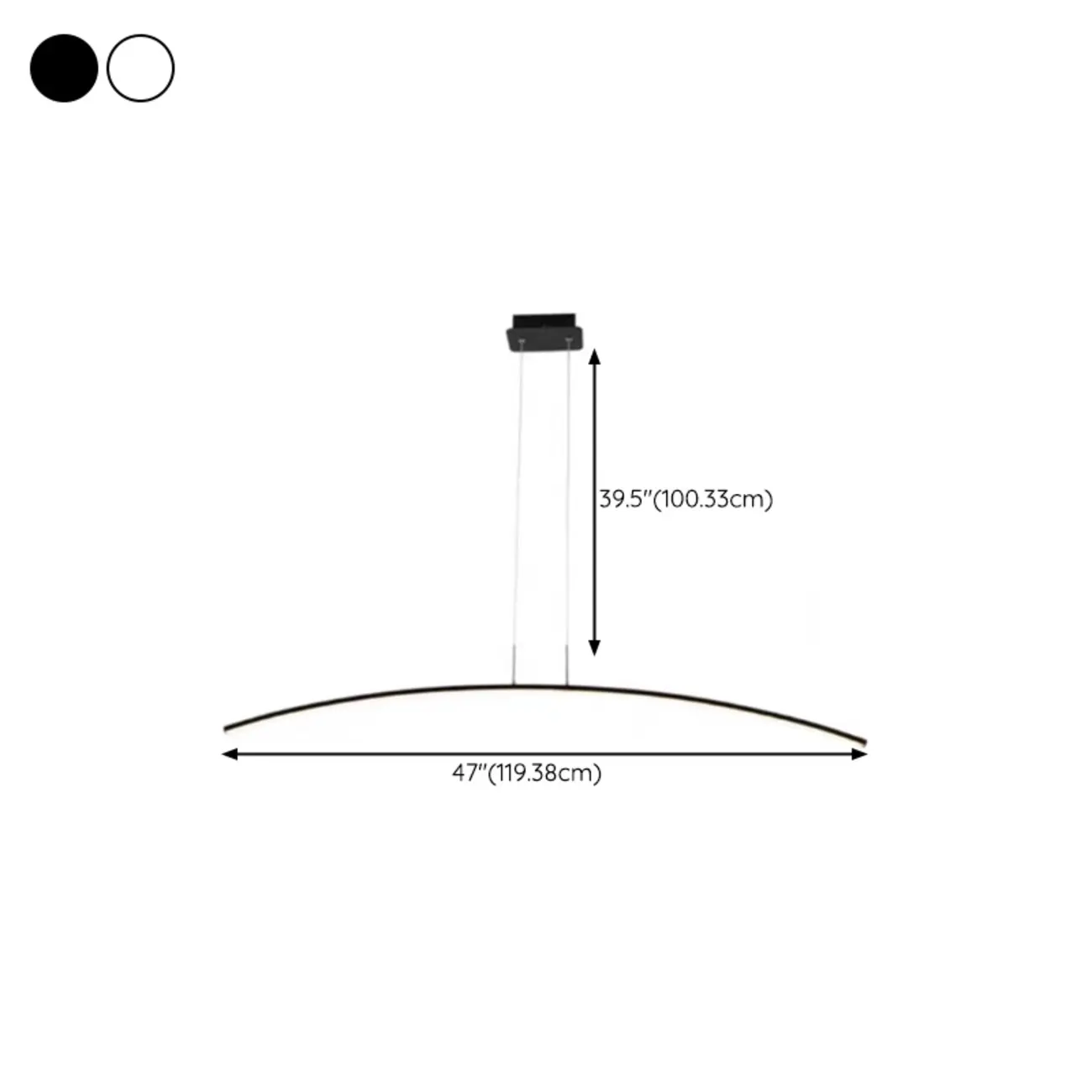 Black Linear Silica Gel Island Pendant Light Arch Shaped LED #size