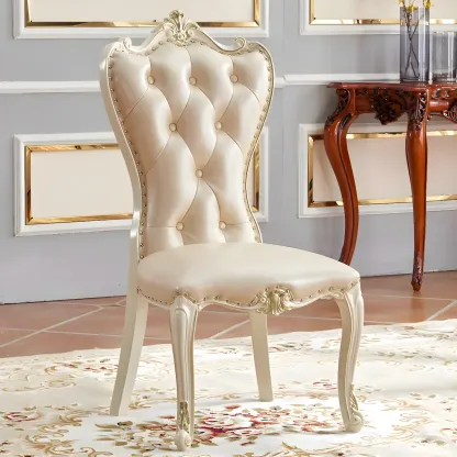 Victorian Leather High Back Dining Chair Set of 2 Image - 1