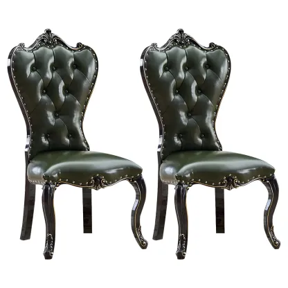 Victorian Leather High Back Dining Chair Set of 2 Image - 2