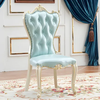 Victorian Leather High Back Dining Chair Set of 2 Image - 3