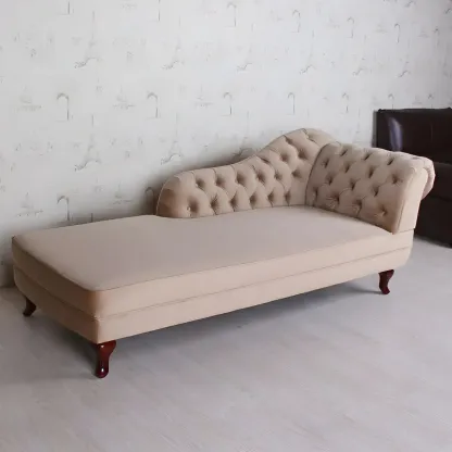 French Retro Modern Velvet Single Arm Facing Tufted Chaise Lounge with Pillow Image - 7