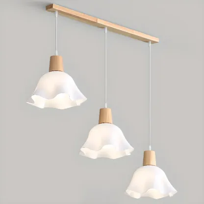 3 Lights Elegant Wooden Island Light with Acrylic Flower Shade Image - 8