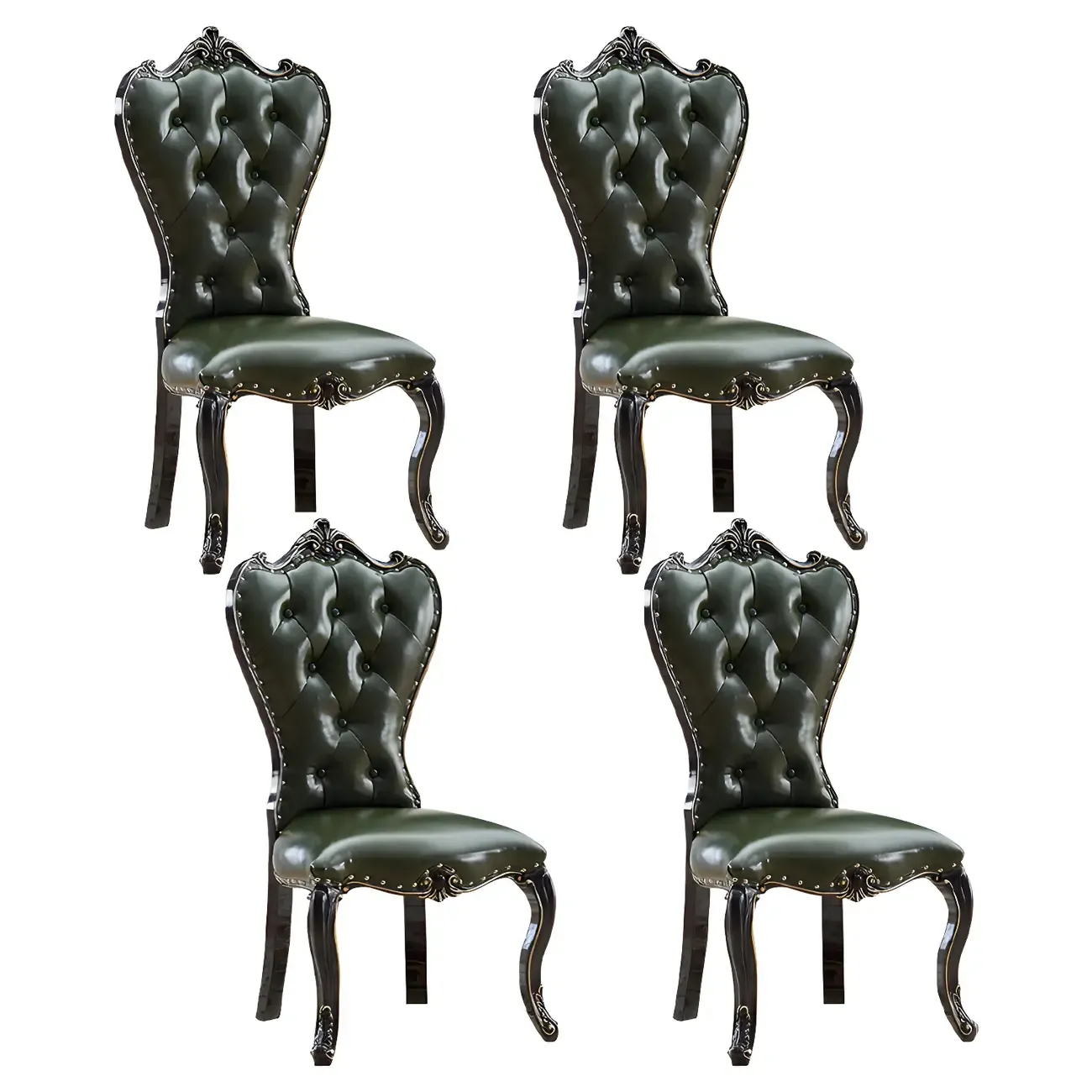 Victorian Leather High Back Dining Chair Set of 2 Image - 4