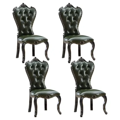Victorian Leather High Back Dining Chair Set of 2 Image - 4