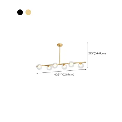 Gold Linear Island Light with 6 Lights Transparent Glass Globe Shades #size