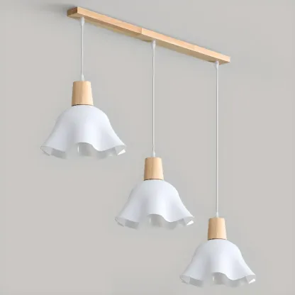 3 Lights Elegant Wooden Island Light with Acrylic Flower Shade Image - 9