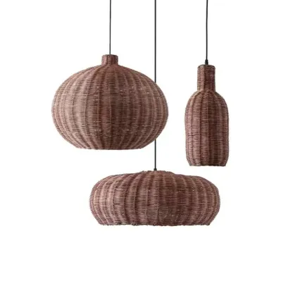 Wabi-Sabi Style Rattan Round Lantern Pendant Lamp for Living room Image - 7