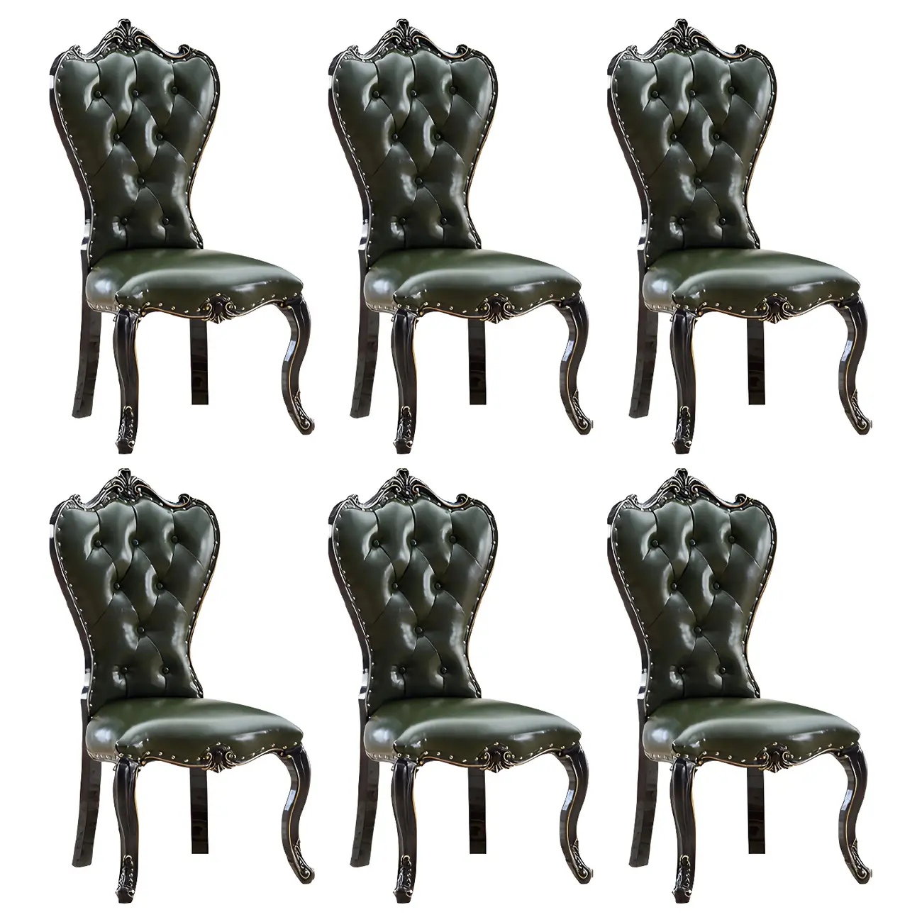 Victorian Leather High Back Dining Chair Set of 2 Image - 5 | homeyfad