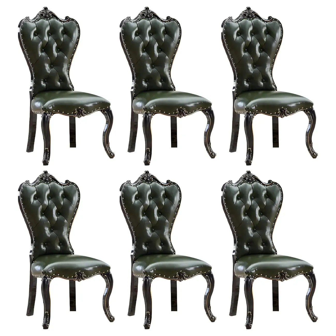 Victorian Leather High Back Dining Chair Set of 2 Image - 5