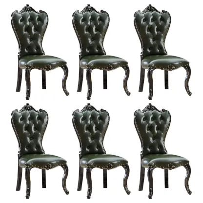Victorian Leather High Back Dining Chair Set of 2 Image - 5