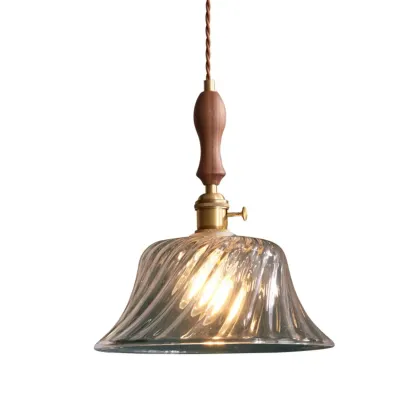 Vintage Clear Glass Water Ripple Pendant Lamp for Dining Room Image - 5