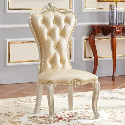 Victorian Leather High Back Dining Chair Set of 2 Image - 6