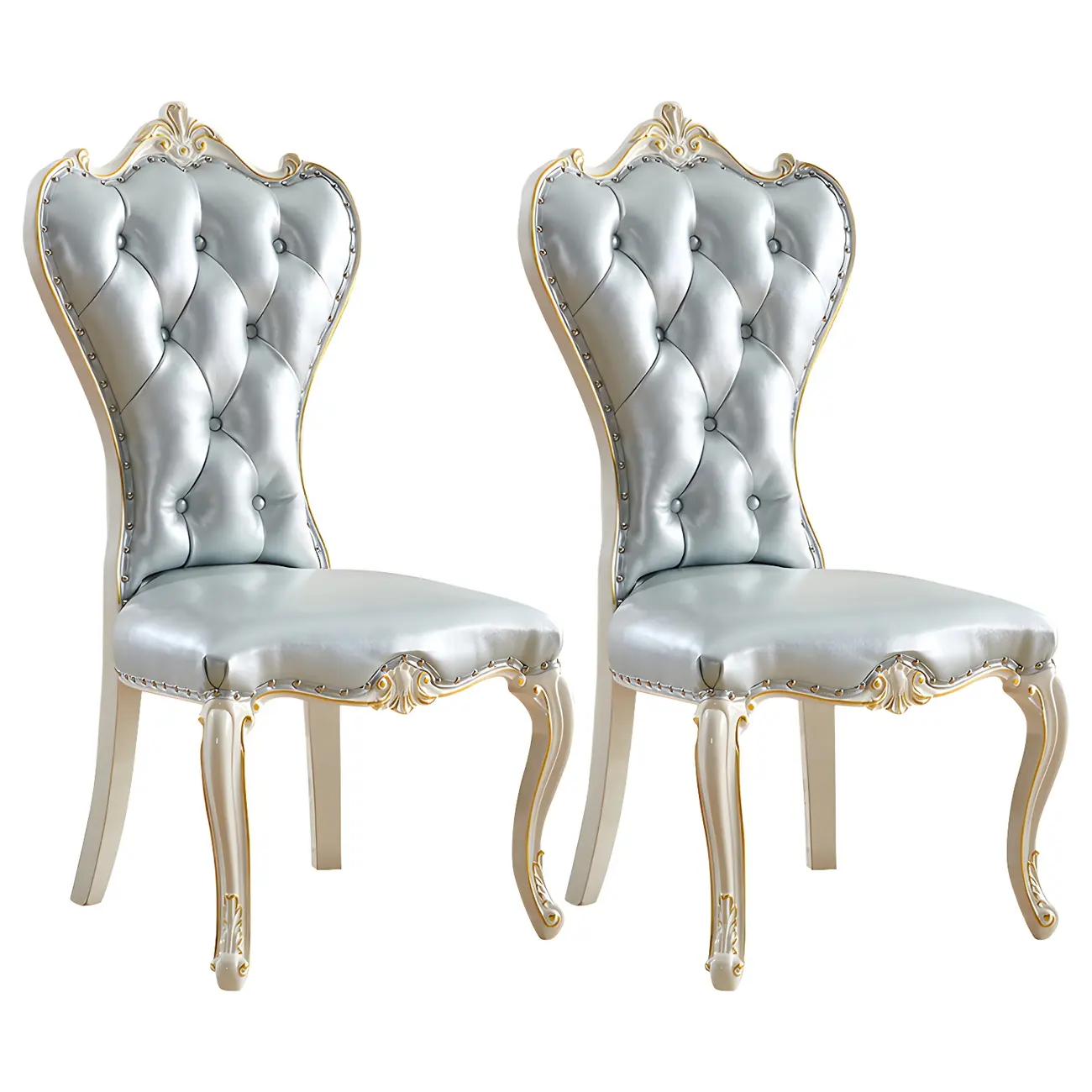 Victorian Leather High Back Dining Chair Set of 2 Image - 8 | homeyfad