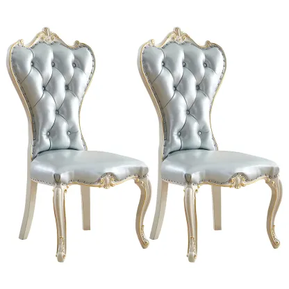 Victorian Leather High Back Dining Chair Set of 2 Image - 8