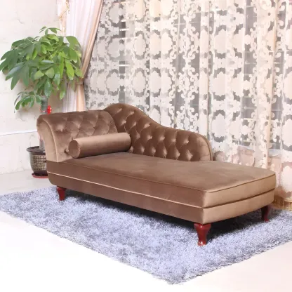 French Retro Modern Velvet Single Arm Facing Tufted Chaise Lounge with Pillow Image - 13