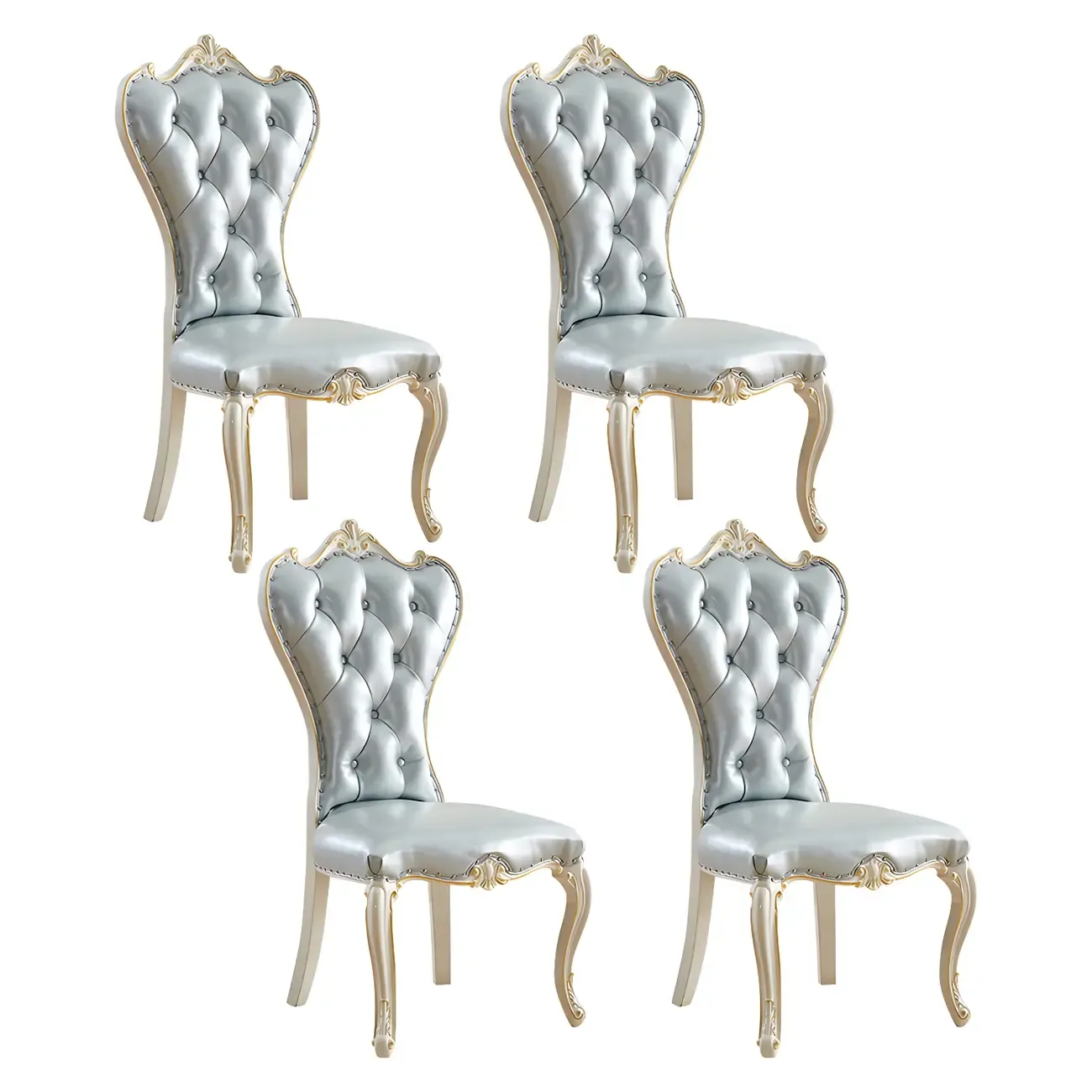 Victorian Leather High Back Dining Chair Set of 2 Image - 9
