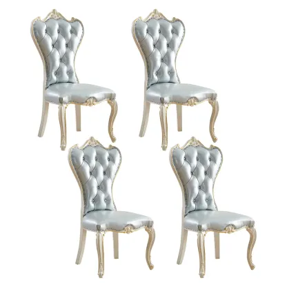 Victorian Leather High Back Dining Chair Set of 2 Image - 9