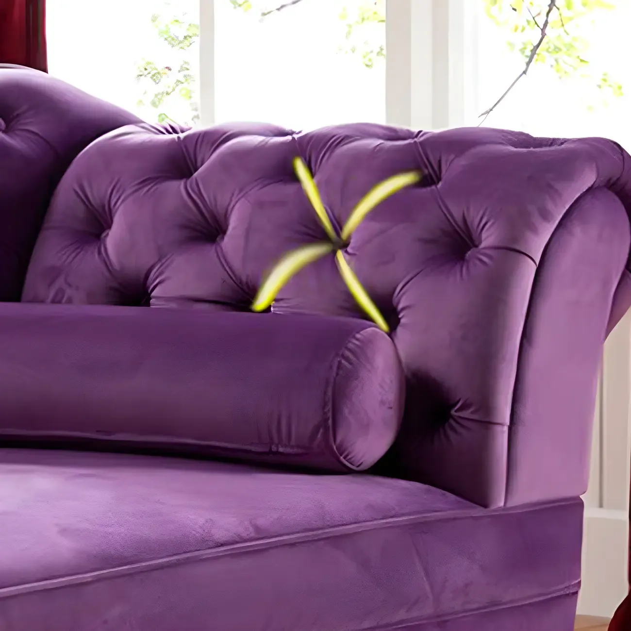 French Retro Modern Velvet Single Arm Facing Tufted Chaise Lounge with Pillow Image - 14