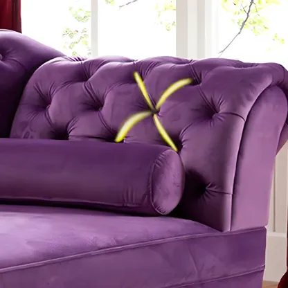 French Retro Modern Velvet Single Arm Facing Tufted Chaise Lounge with Pillow Image - 14
