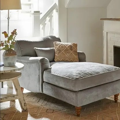 Modern Wooden Chaise Lounge with Dual-Sided Arm for Indoor Living Room Image - 2