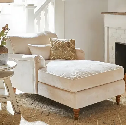 Modern Wooden Chaise Lounge with Dual-Sided Arm for Indoor Living Room Image - 3