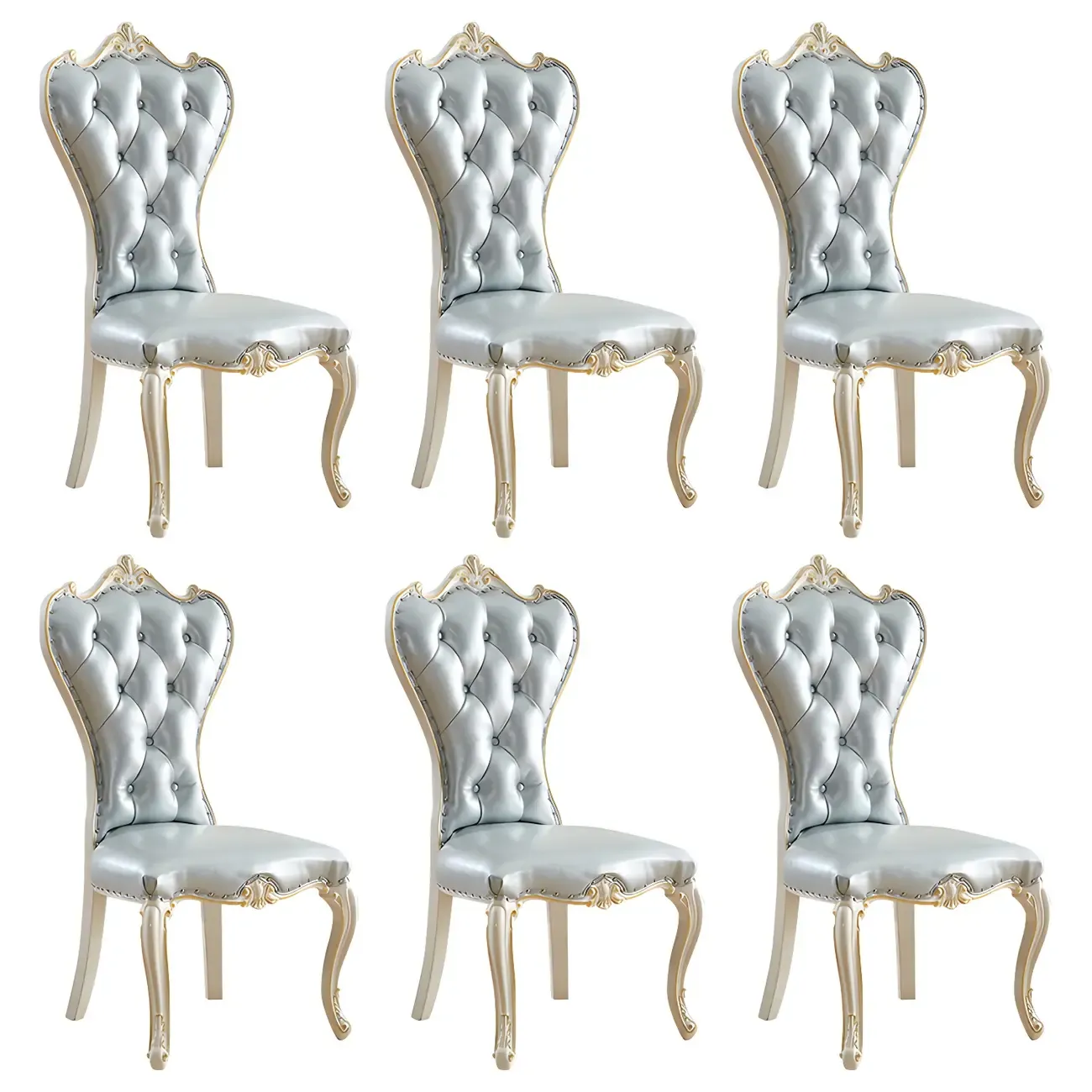 Victorian Leather High Back Dining Chair Set of 2 Image - 11