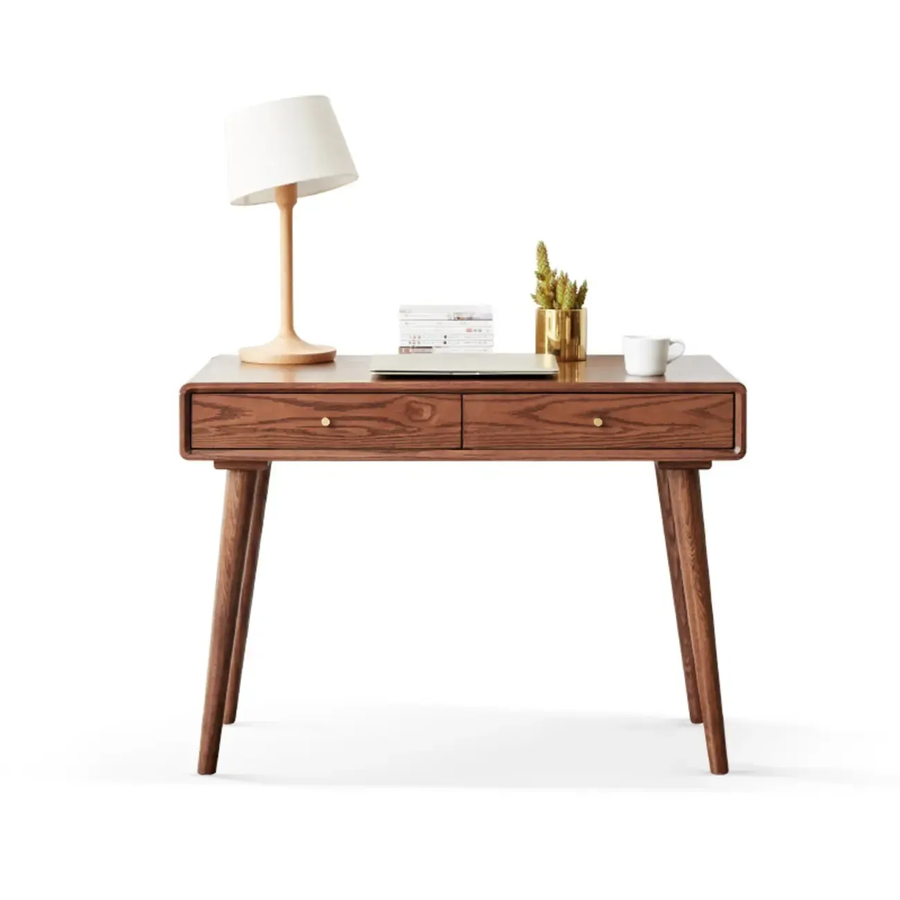 Modern Wooden Writing Desk with Drawers & Shelves in Walnut Image - 2