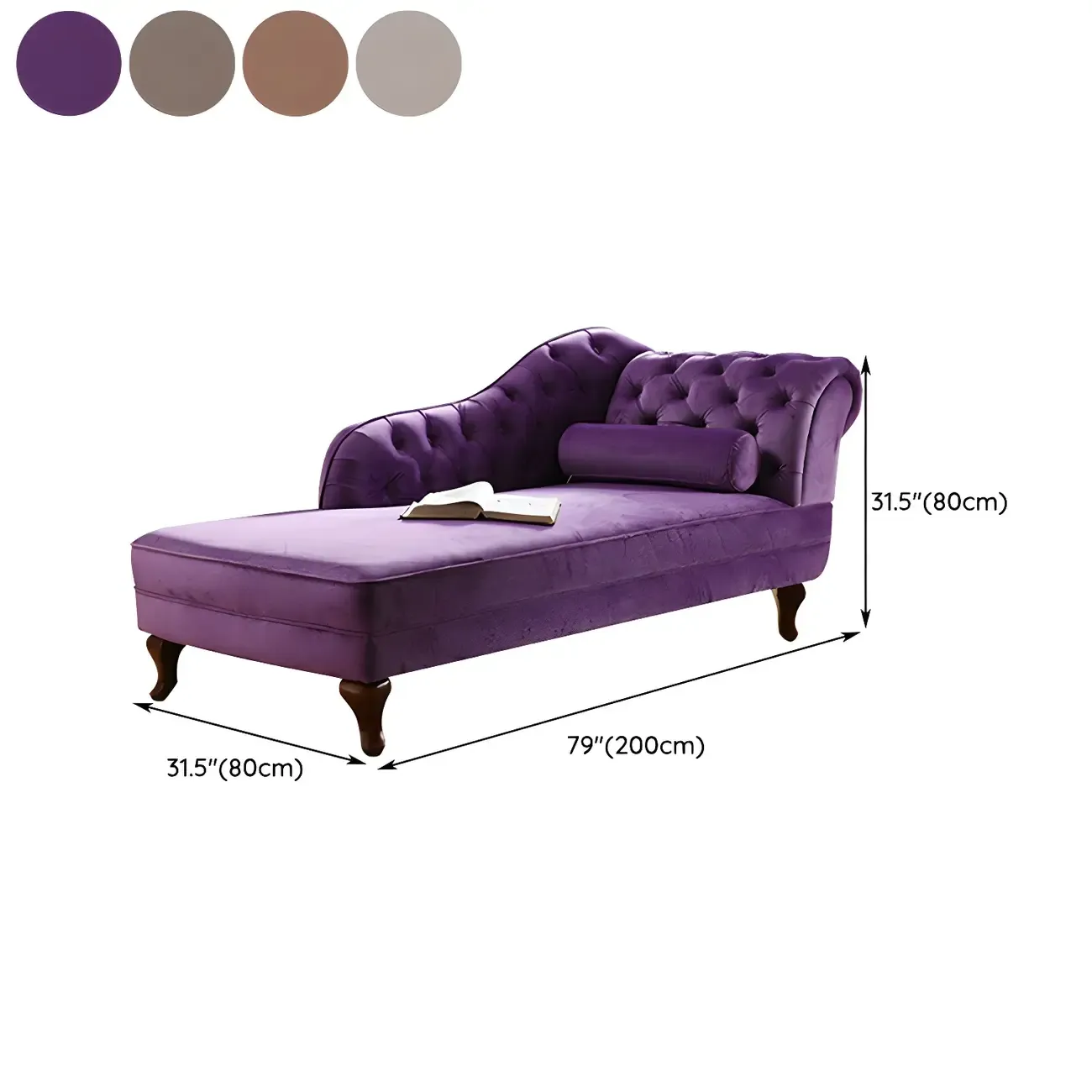 French Retro Modern Velvet Single Arm Facing Tufted Chaise Lounge with Pillow Image - 19