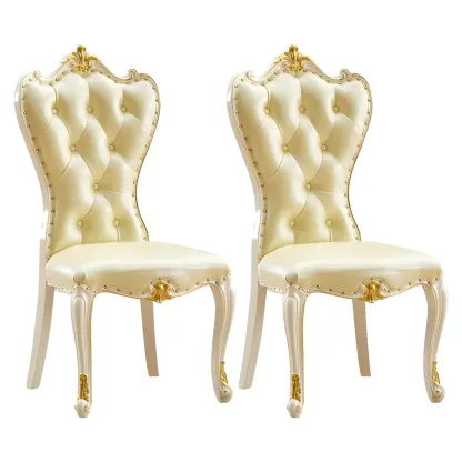 Victorian Leather High Back Dining Chair Set of 2 Image - 14