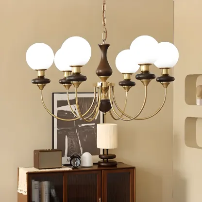 Modern Vintage Globe Chandelier with Glass Lampshade Image - 1