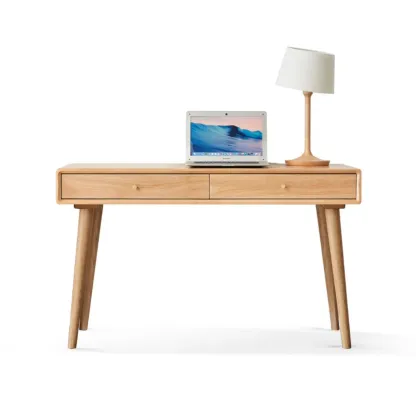 Modern Wooden Writing Desk with Drawers & Shelves in Walnut Image - 3