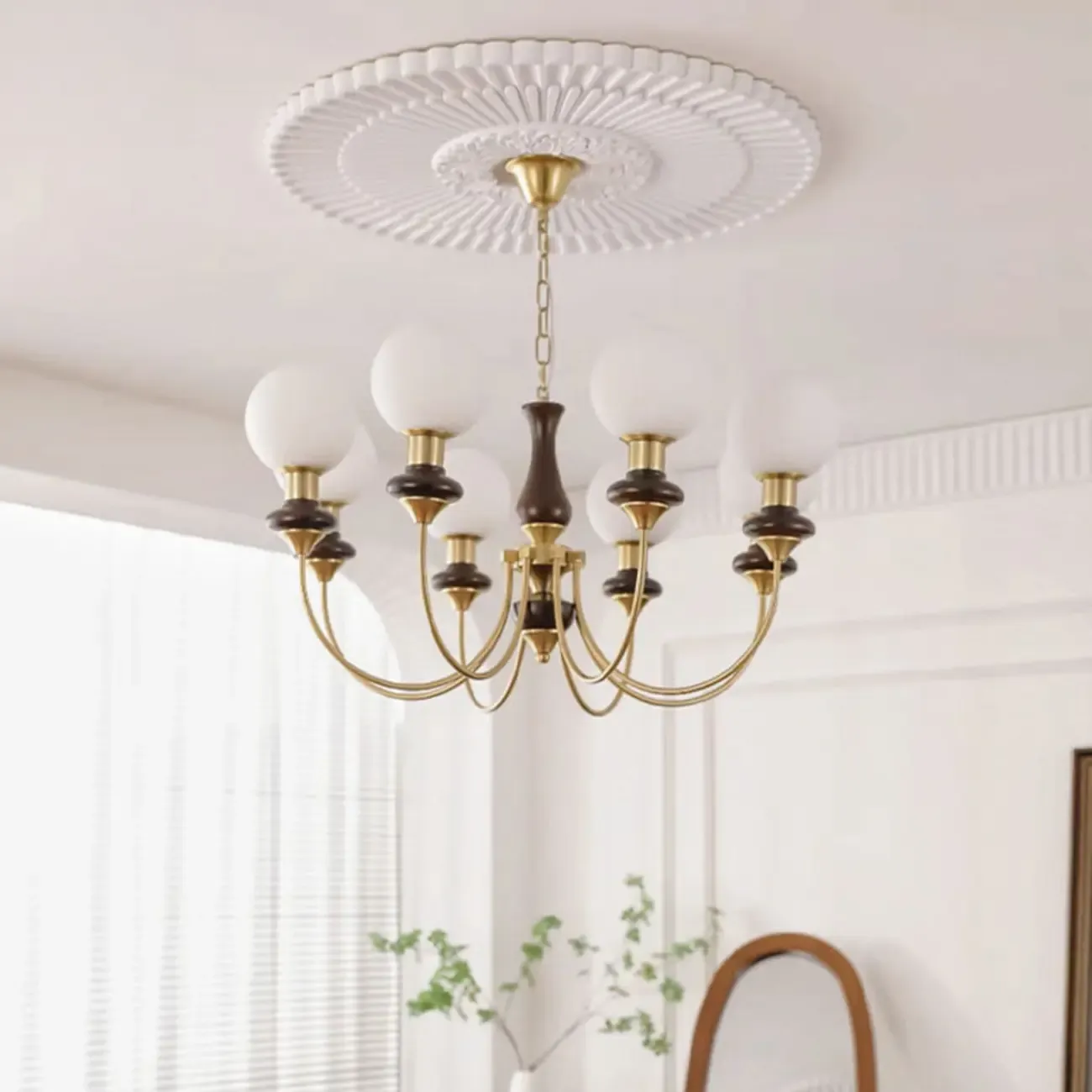 Modern Vintage Globe Chandelier with Glass Lampshade Image - 3