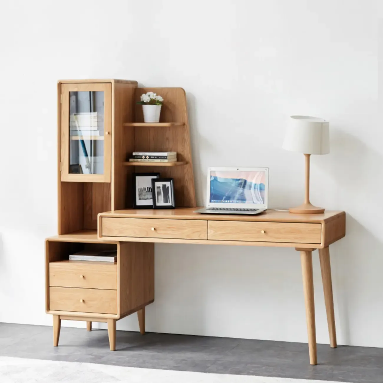 Modern Wooden Writing Desk with Drawers & Shelves in Walnut Image - 4