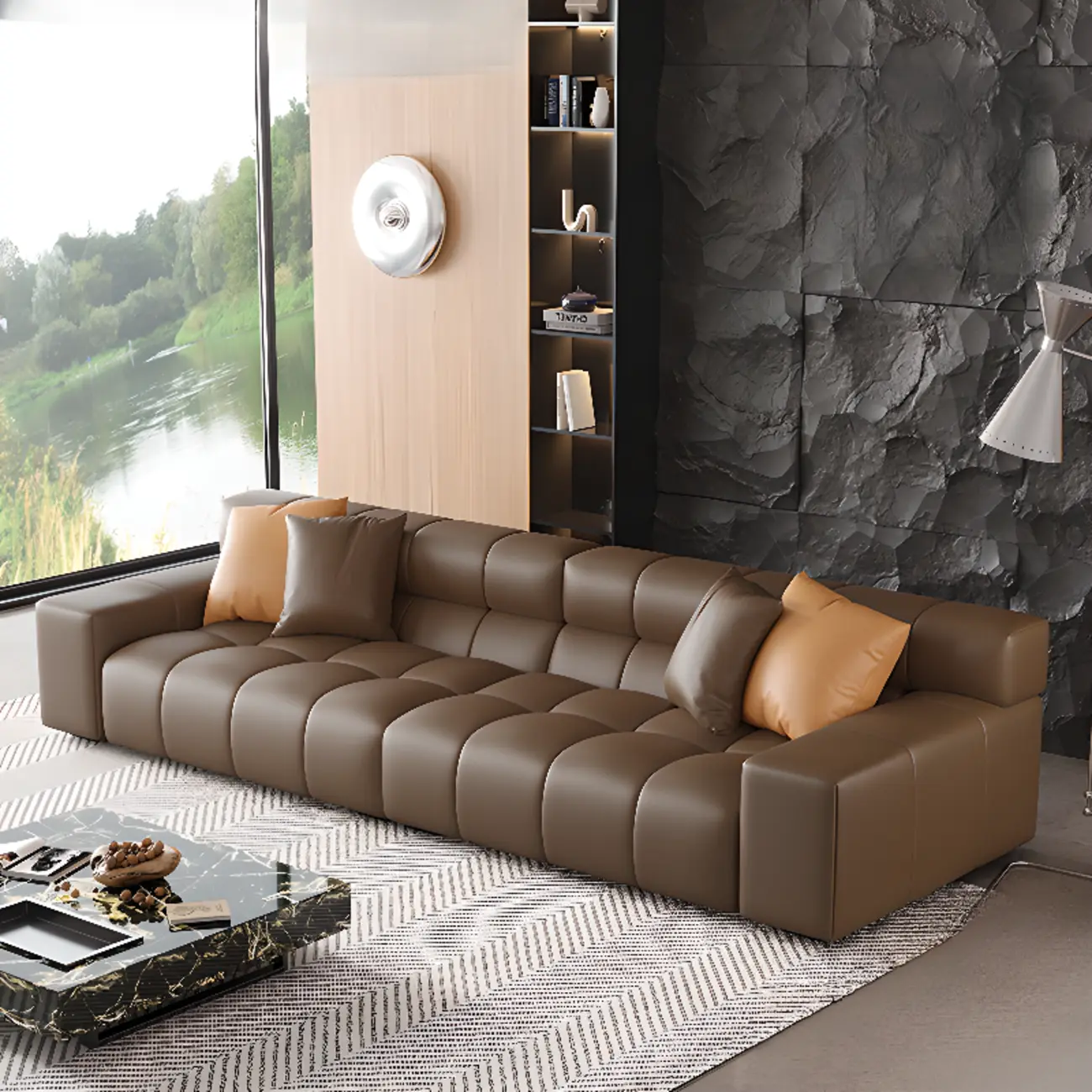 Minimalist Leather Loveseat Sofa Couch Sleeper Sofa for Living Room Image - 1 | homeyfad