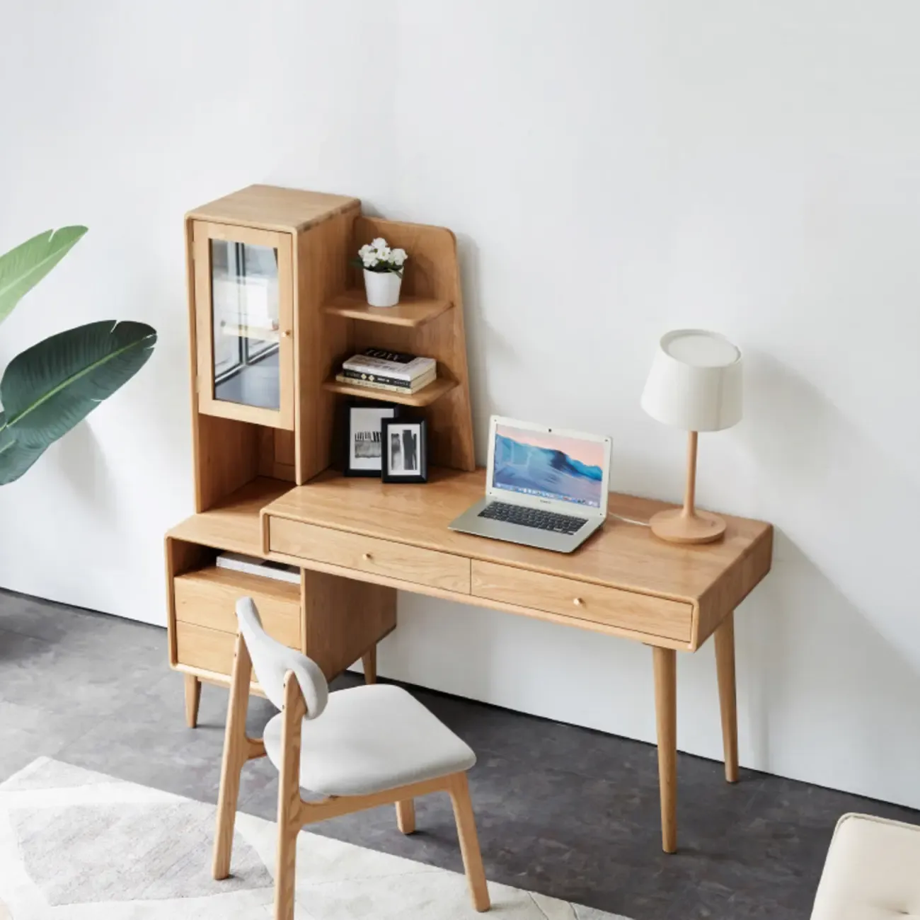 Modern Wooden Writing Desk with Drawers & Shelves in Walnut Image - 5