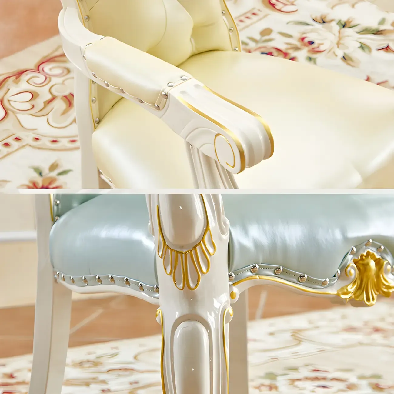 Victorian Leather High Back Dining Chair Set of 2 Image - 17