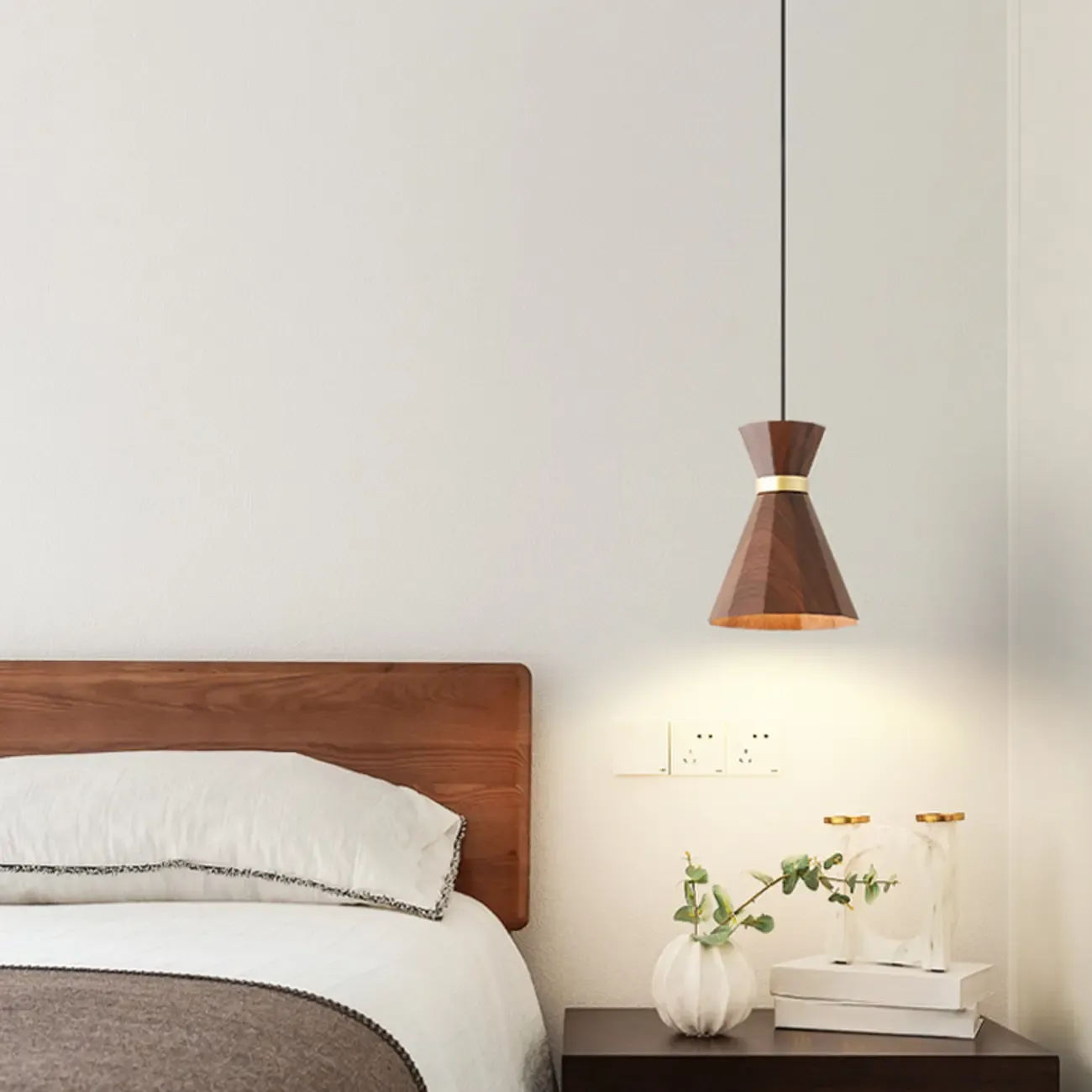 Minimalist Mini Wood Globe Pendant Light for Bedside Image - 4