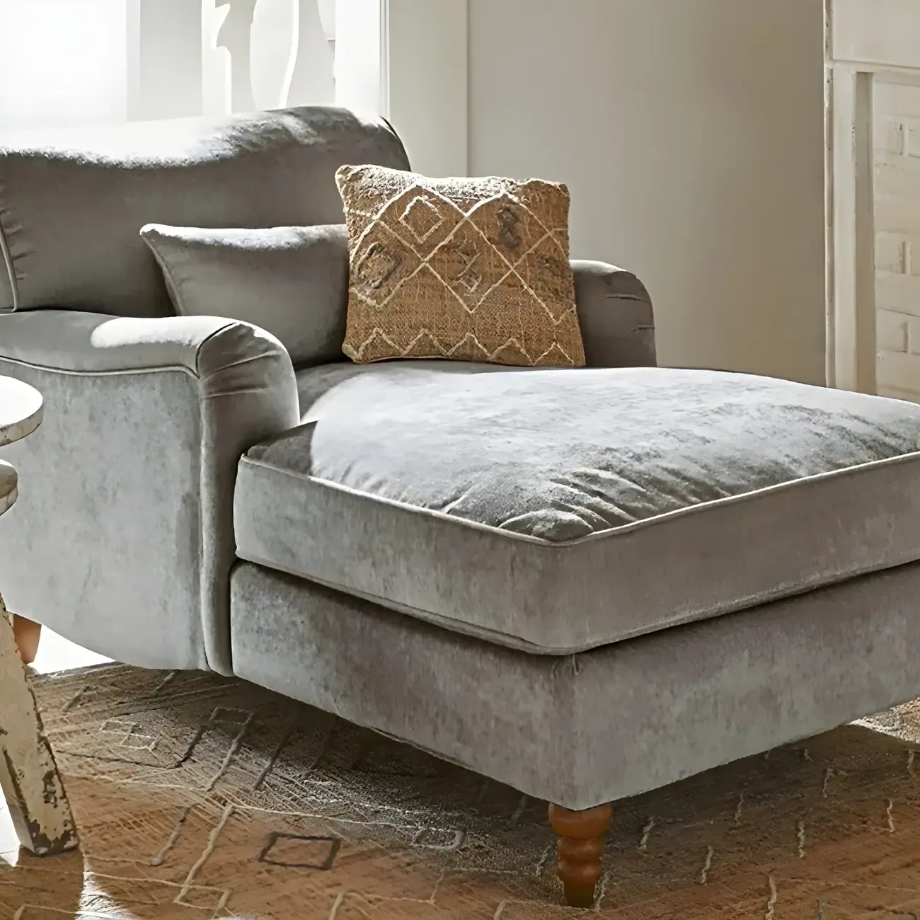 Modern Wooden Chaise Lounge with Dual-Sided Arm for Indoor Living Room Image - 9