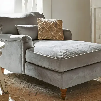 Modern Wooden Chaise Lounge with Dual-Sided Arm for Indoor Living Room Image - 9