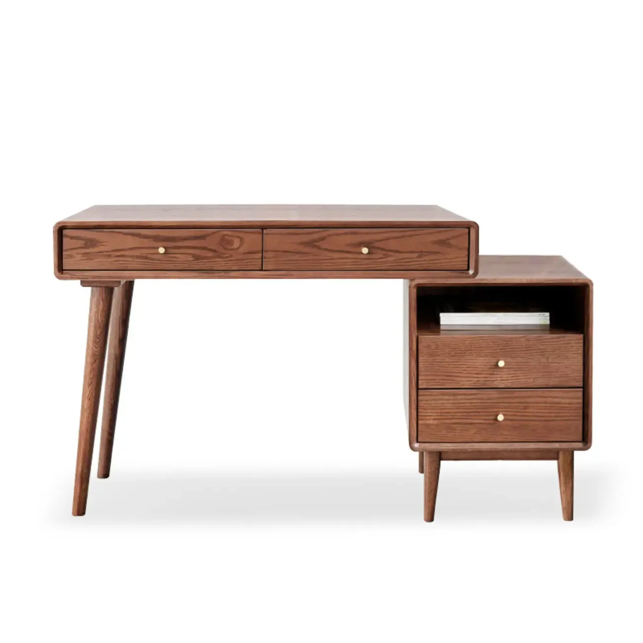 Modern Wooden Writing Desk with Drawers & Shelves in Walnut Image - 6