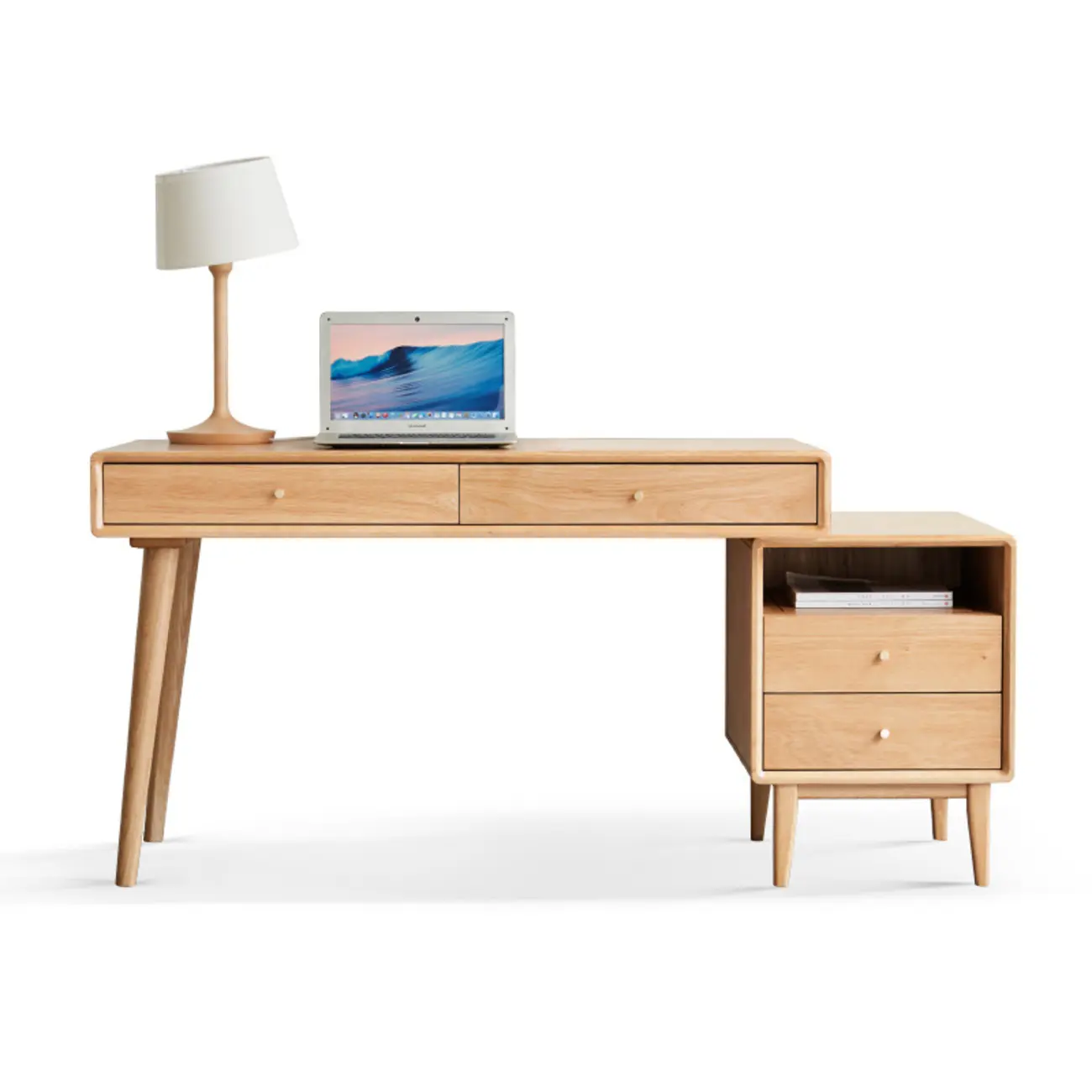 Modern Wooden Writing Desk with Drawers & Shelves in Walnut Image - 7 | homeyfad