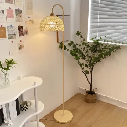 Modern Rattan Floor Lamp with Metal Base for Living Room Image - 1
