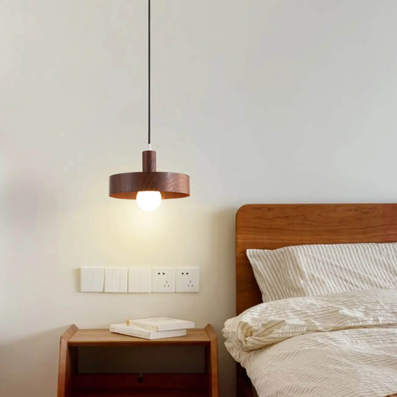 Minimalist Mini Wood Globe Pendant Light for Bedside Image - 5 | homeyfad