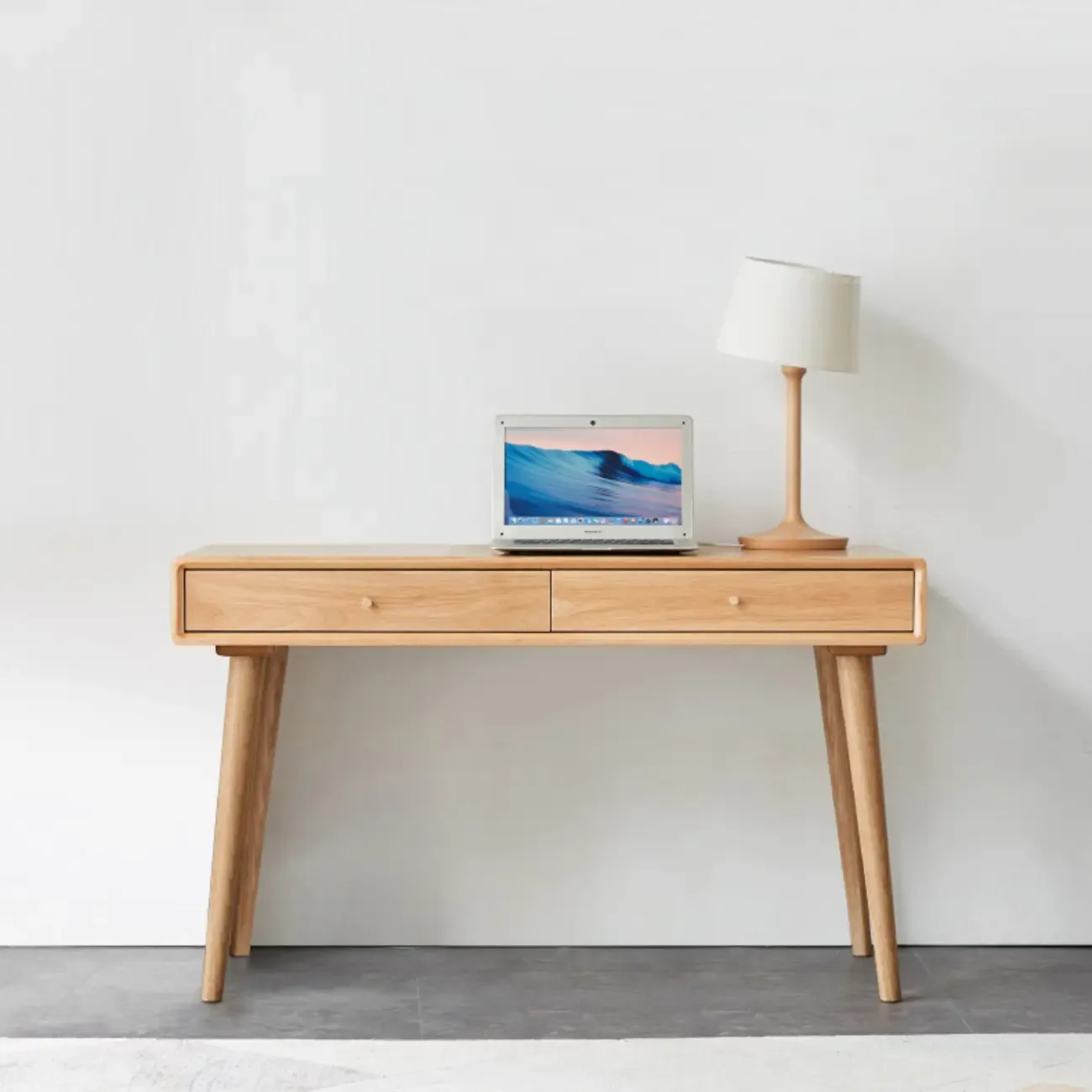 Modern Wooden Writing Desk with Drawers & Shelves in Walnut Image - 8