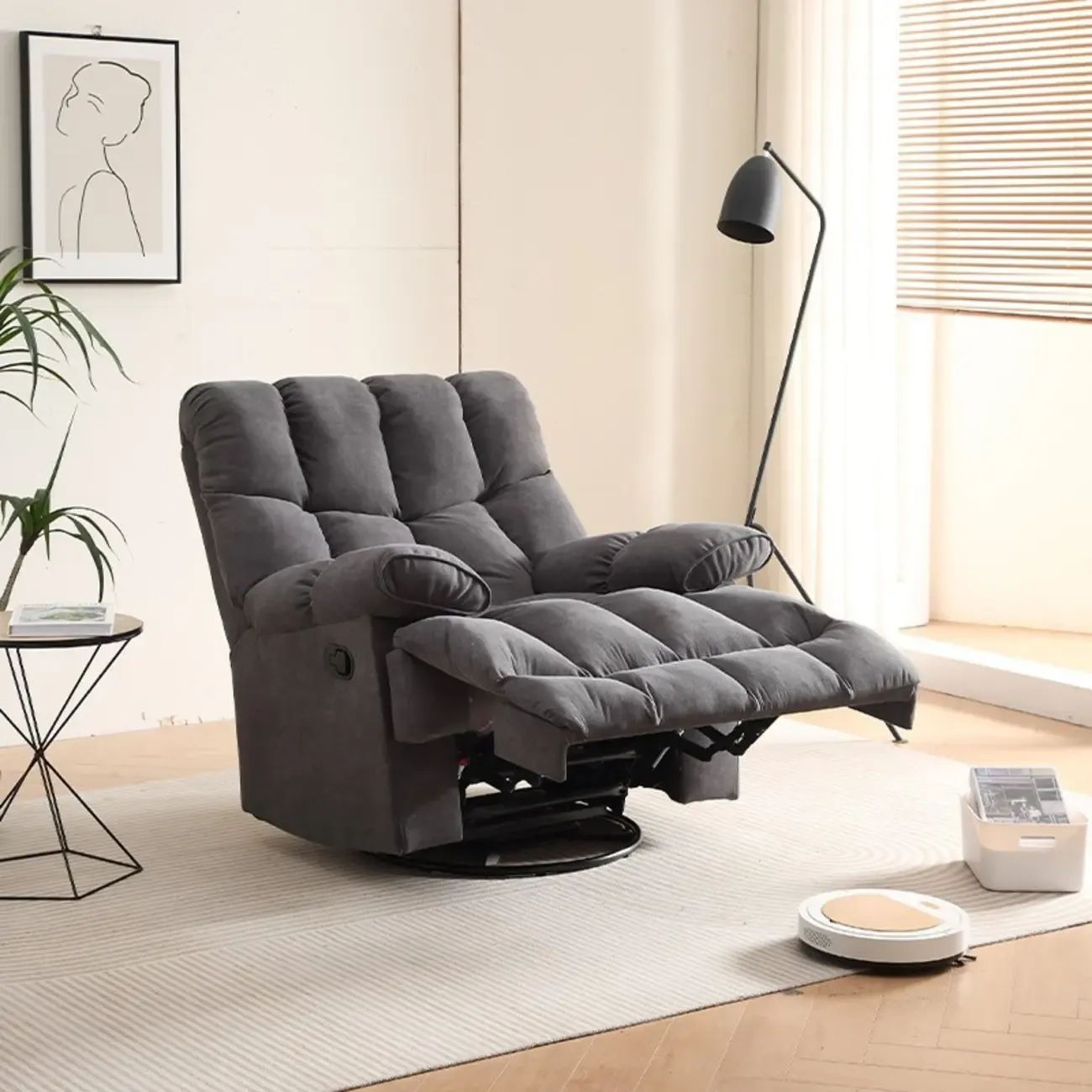 Super Soft Chenille Manual Swivel Rocker Recliner Chair Image - 2