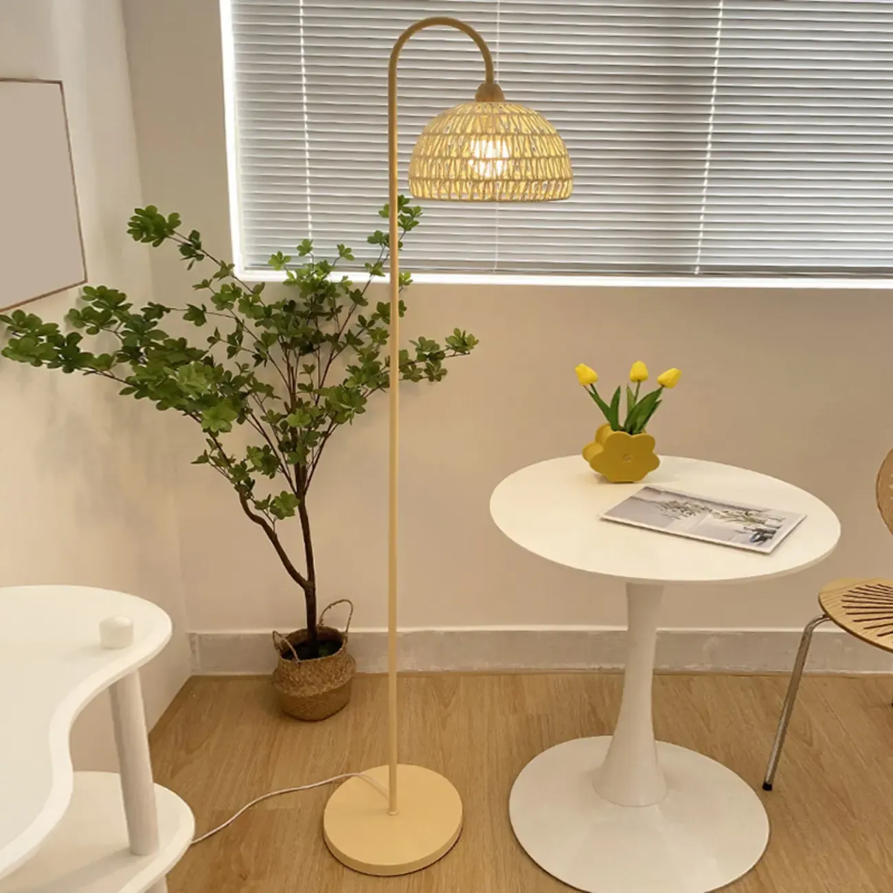 Modern Rattan Floor Lamp with Metal Base for Living Room Image - 2