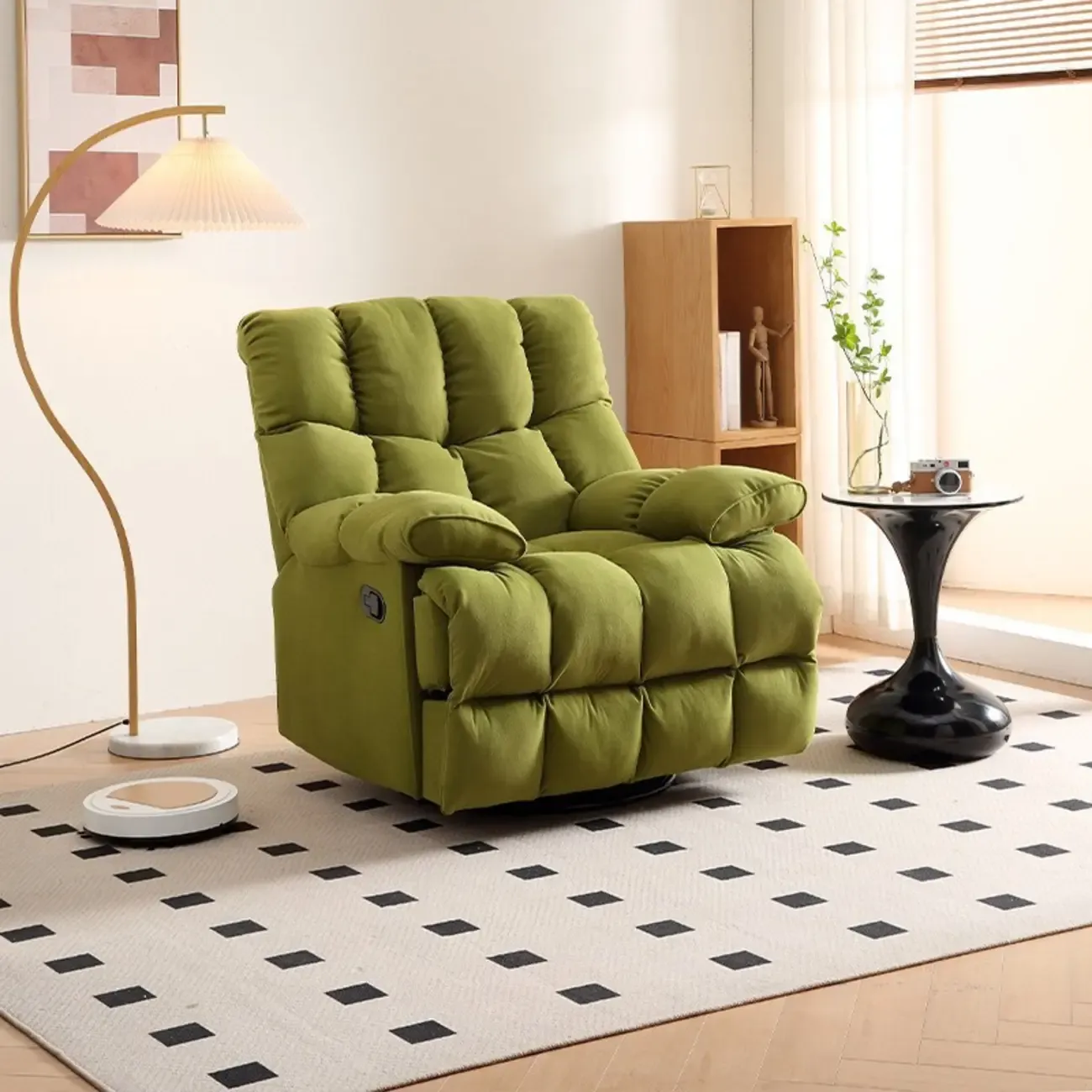Super Soft Chenille Manual Swivel Rocker Recliner Chair Image - 3