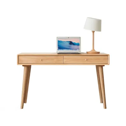 Modern Wooden Writing Desk with Drawers & Shelves in Walnut Image - 10