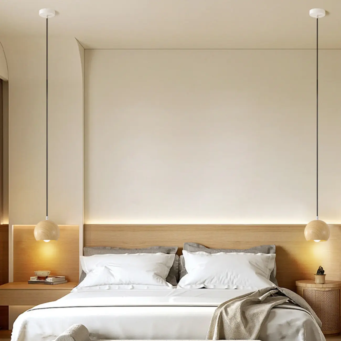 Minimalist Mini Wood Globe Pendant Light for Bedside Image - 8 | homeyfad