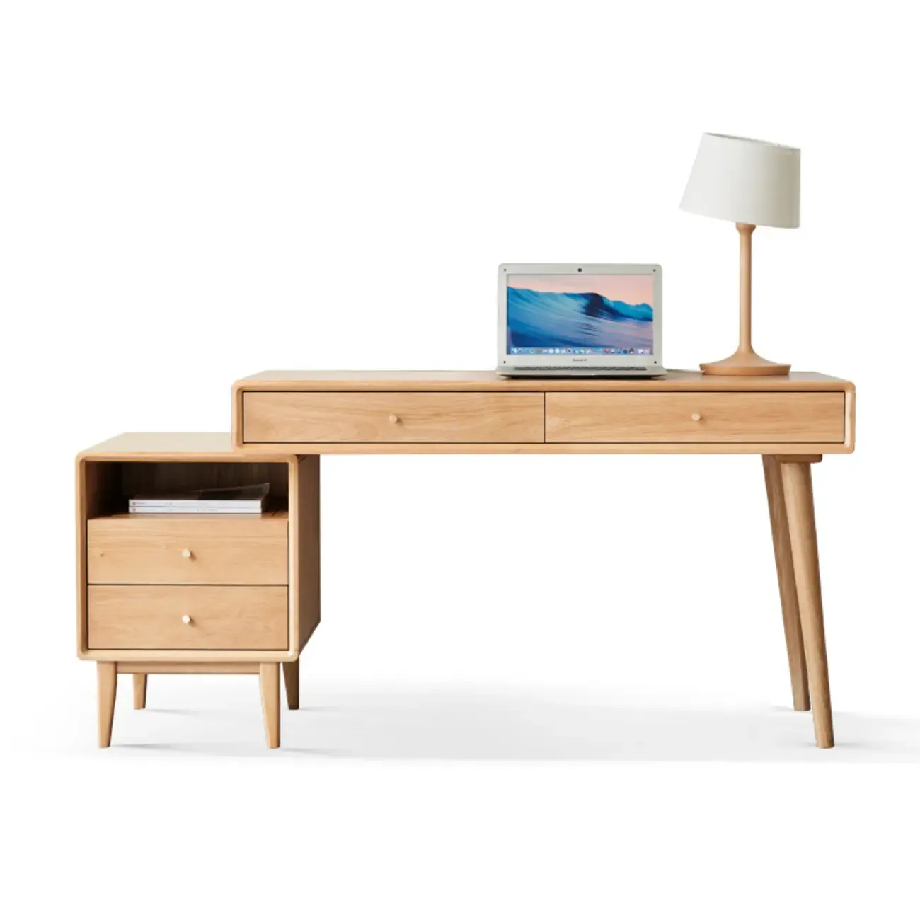 Modern Wooden Writing Desk with Drawers & Shelves in Walnut Image - 11